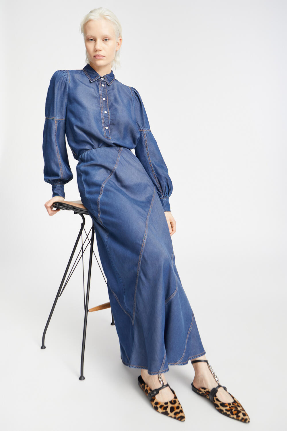 Parson lang denimnederdel - Indigo